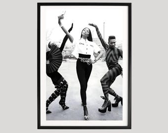 Naomi Campbell Fotografie Druck, Schwarzweiß Mode-Redaktion Poster, Kultiger Laufsteg Stil, High-Fashion-Wand-Dekor, Vintage-Foto
