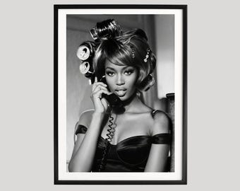 Vintage Naomi Campbell Poster: Retro Schwarz Weiss Fine Art Print