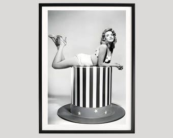 Jayne Mansfield Poster, Black and White Photography Print, Playful Vintage Pin-Up Portrait, Classic Hollywood Glamour Wall Art