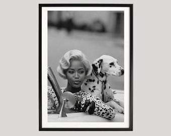 Naomi Campbell inspirierter Druck, Vintage Schwarzweiß-Fotografie, Retro-Mode Ikone Kunst, elegantes Modell Porträt-Wand-Dekor-Plakat