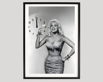 Jayne Mansfield Poster, Black and White Photography Print, Glamorous Cocktail Portrait