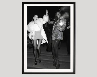 Naomi Campbell und Kate Moss Fotografie Druck, Schwarz Weiß Fashion Poster, Ikonen Supermodel Moment