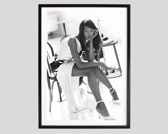Naomi Campbell Fotografie Druck, Schwarz Weiß Fashion Portrait, Kultiges Supermodel Editions Poster, Wandkunst im Vintage Stil
