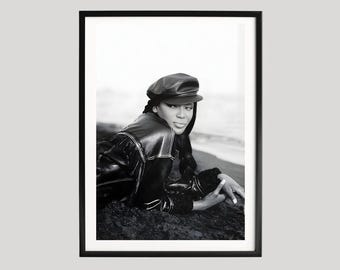 Naomi Campbell Fotografie Druck, Schwarz Weiß Fashion Portrait, Kultiges Supermodel Editions Poster, Wandkunst im Vintage Stil