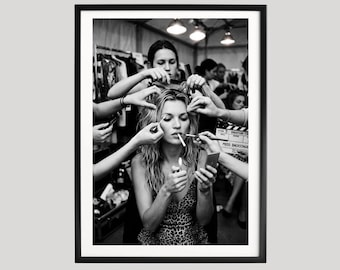 Kate Moss Getting Ready, Black & White Photography Print, Fashion Wall Art, Fine Art Poster, Editorial Style Decor, Museum Quality Print