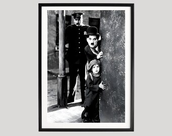 Poster di Charlie Chaplin "Il ragazzo", fotografia in bianco e nero del film muto, scena comica classica con bambino, arte murale vintage del cinema