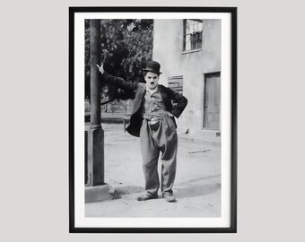 Charlie Chaplin Tramp Poster, Schwarz-Weiß Stummfilm Fotografie, Klassische Komödie Ikone Straßenszene, Vintage Kino Wandkunst