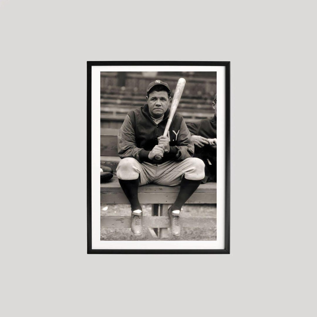 Babe Ruth Baseball Poster, Black and White Vintage Photography, New ...