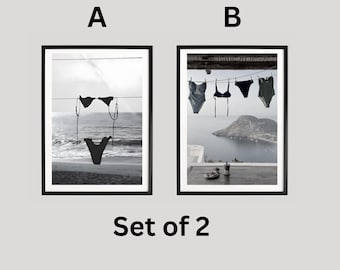 Set Of 2 Minimal Bikini Print, Black and White Beach Photography, Coastal Wall Art, Modern Ocean Home Decor