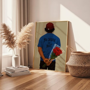 Zwarte man met rozen Art Print, zwarte cultuurkunst, zwarte jongen kunst, moderne kunst, modekunst, Afrikaanse kunst, trendy kunst aan de muur, cadeau voor haar