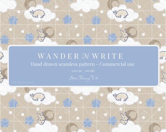 Cute Seamless Patterns PNG | Downloadable Digital Files | Commercial Use | Repeating Designs for Physical Products - Star Bunny Version 4