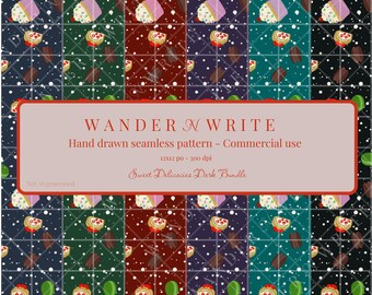 Bundle Seamless Patterns PNG | Nedladdningsbara digitala filer | Kommersiell användning - Sweet Delicacies Dark Bundle