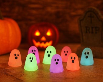 Minifiguras Fantasmas Luminosas Decoração Brilhante de Halloween, Fantasmas Fofos e Assustadores de LED