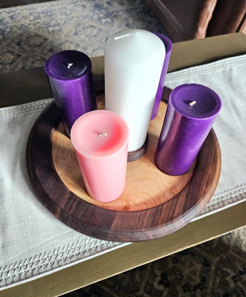 Handcrafted Walnut and Maple Advent wreath Candle Holder – Elegant Christmas Centerpiece image 6