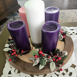 Handcrafted Walnut and Maple Advent wreath Candle Holder – Elegant Christmas Centerpiece image 1