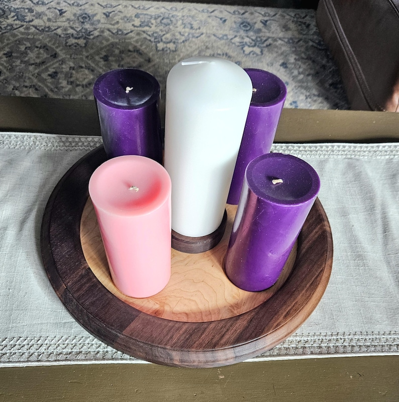 Handcrafted Walnut and Maple Advent wreath Candle Holder – Elegant Christmas Centerpiece image 15