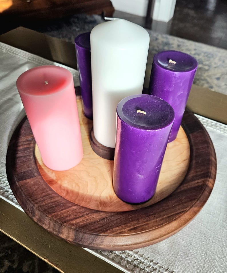 Handcrafted Walnut and Maple Advent wreath Candle Holder – Elegant Christmas Centerpiece image 3