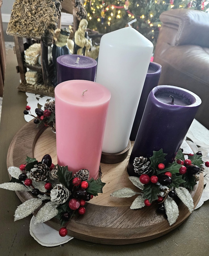 Handcrafted Walnut and Maple Advent wreath Candle Holder – Elegant Christmas Centerpiece image 2