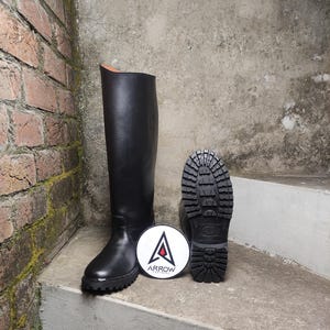 Handmade Black Genuine Leather Riding Boots, German Officer Knee High Equestrian Boots with Rubber Sole, Handcrafted Knee High Leather Boots