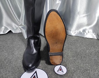 Botas de montar alemanas de cuero negro hechas a mano, estilo militar.