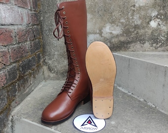 Handgefertigte Hohe Leder Militärstiefel, Vintage Schnürarmee Stil