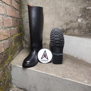 Handmade Black Leather Riding Boots: German Officer Style, Rubber Sole