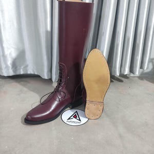 Handmade Brownish Red Leather Lace-Up Boots: Tall Riding Style