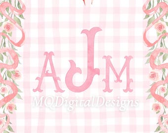 Monogramy do pokoju dziecięcego dla dziewczynki w kratkę gingham