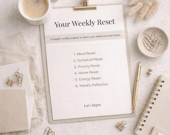 Lista de verificación de reinicio semanal / Sistema de planificación semanal imprimible / Reinicio de vida y hogar simple para mujeres ocupadas La vida simplificada, reiniciada para 2026.