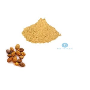 May include: A pile of light brown powder and a cluster of brown, oval-shaped seeds are displayed on a white background. The powder is finely ground, and the seeds have a textured surface. The image also includes the text "BEST-CHOICE".