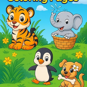 50 Cute Animal Coloring Pages | Kids Printable Coloring Book | Animals, Zoo, Farm Creatures | Instant Download PDF | 5 Bonus Printable FREE