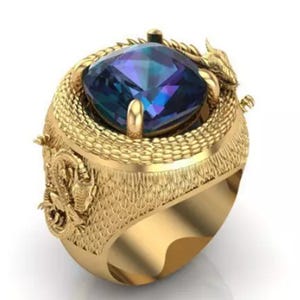 14k yellow gold over Dragon Diamond Ring – Men’s Gothic Statement Ring, Sterling Silver Dragon Jewelry, Men’s Gothic Jewelry, Fantasy Dragon