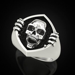 925 Sterling Silver Skull Ring for Men, Gothic Skeleton Hands Ring, Biker Punk Rock Statement Jewelry, Unique Ring ,Statement Gift for Him