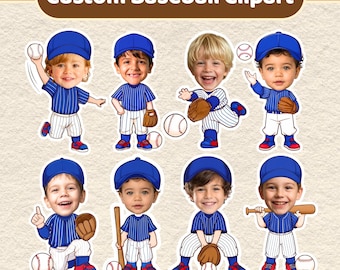 Baseball Players Add Your Own Face Photo Template, Baseball Template Unique Cupcake Topper, Blue Baseball Player School Bulletin Board Decor