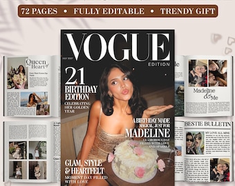 Plantilla de Canva para revista de cumpleaños, regalo de cumpleaños personalizado para tu mejor amiga, recuerdo editable (descarga digital)