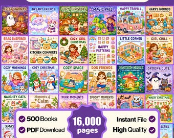 16.000+ Malseiten bündeln | Niedliche & gemütliche Malbücher für Erwachsene und Kinder | Leinwand PDF Download