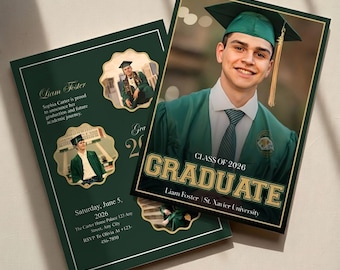 Graduation Invitation Template, Modern Graduation Announcement, Senior Graduation Party, Boys Graduation Party Invite, Male Grad Invitation