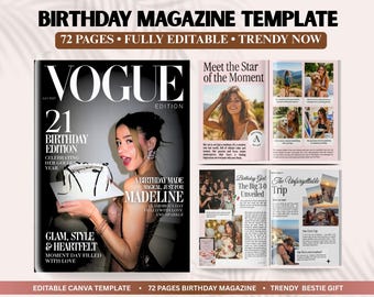 Plantilla de revista de cumpleaños / Regalo de cumpleaños personalizado para tu mejor amiga / Revista Canva de 72 páginas / Regalo de recuerdo para tu mejor amiga o hermana