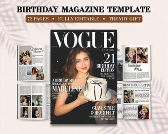 Plantilla de revista de cumpleaños personalizada, recuerdo imprimible, regalo personalizado