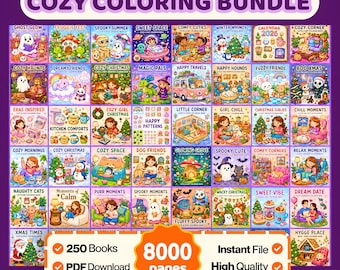 8000+ gemütliche Malbuchseiten Bündel | 250 druckbare Malbücher | Easy & Bold Malvorlagen | Sofort Download