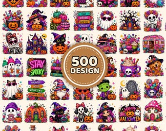 Über 500 Halloween-PNGs, farbenfrohe Herbst-PNGs im Preppy-Stil, gestreifte Retro-Grusel-PNGs, verspielte Geisterschleife, pinkfarbene Halloween-PNGs, Neon-Geister-PNGs