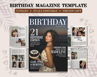 Plantilla de revista de cumpleaños en Canva / Regalo de cumpleaños personalizado para tu mejor amiga / Revista editable para ella / Regalo de recuerdo para tu mejor amiga