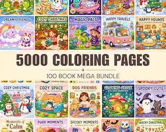 5000+ moderne und gemütliche Malseiten Bundle-Pack | 100 Digitale Malbücher | Fette und einfache Malvorlagen