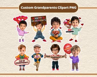 Großeltern-Kinder-Gesicht hinzufügen: Individuelle Clipart-Vorlage zum Großelterntag, Aktivität zum Hinzufügen eigener Gesichter für Kinder, Bastelvorlage für Großeltern (PNG)