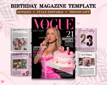 Plantilla de revista de cumpleaños personalizada / Regalo especial para tu mejor amiga (Canva editable, descarga digital)