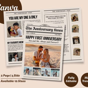 Canva Anniversary Newspaper Template For Couples | 1st Anniversary Gift For Boyfriend And Girlfriend | 1st Wedding Anniversary Newspaper