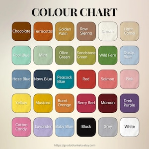 May include: A color chart with a variety of hues, including chocolate, terracotta, and golden palm. The chart also features shades like pool blue, mint, and olive green. The text "COLOUR CHART" is at the top.