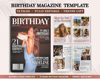 Custom Birthday Magazine Template | Personalized Editable Birthday Gift For Best Friend | Canva Magazine Book | Bestie or Sis Keepsake Gift