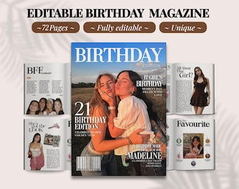 Personalisierte Geburtstagsmagazin-Vorlage | Vogue Canva Magazin für den Geburtstag der besten Freundin | Bearbeitbares Geburtstagsbuch | Geschenk für die Schwester | Geschenk für sie