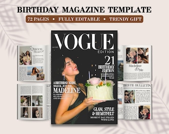 Aangepaste sjabloon verjaardagsmagazine: Vogue-stijl aandenken (digitale download Canva)